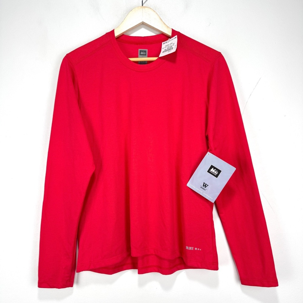 REI‎ Long Sleeve Tech Tee T-Shirt Women Size Large Red Crew Wicking Outdoor